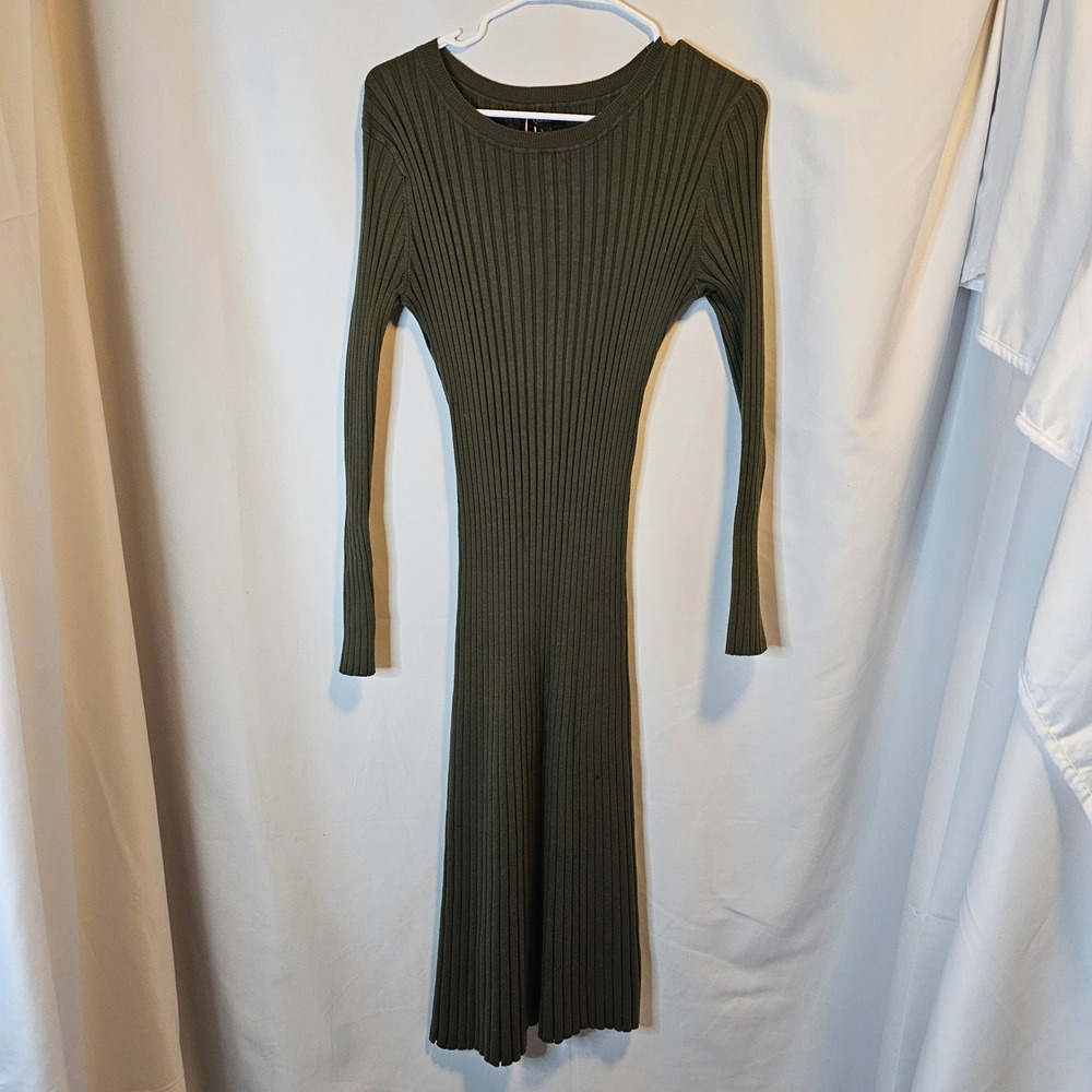 Quince Ribbed Knit Sweater Midi Dress Womens Large Olive Green Earthy Minimalist